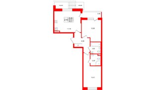 Квартира в ЖК Универ Сити, 2 комнатная, 57.51 м², 1 этаж