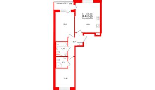 Квартира в ЖК Универ Сити, 2 комнатная, 56.08 м², 3 этаж