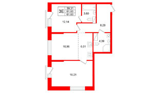 Квартира в ЖК ORO by Akvilon, 2 комнатная, 61.6 м², 11 этаж