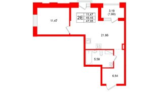 Квартира в ЖК «Оро от Аквилон», 1 комнатная, 47.05 м², 17 этаж