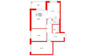 Квартира в ЖК «Финский Квартал», 3 комнатная, 70.55 м², 3 этаж
