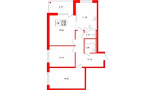 Квартира в ЖК «Финский Квартал», 3 комнатная, 70.55 м², 4 этаж