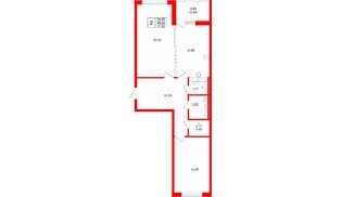 Квартира в ЖК «Финский Квартал», 2 комнатная, 71.52 м², 7 этаж