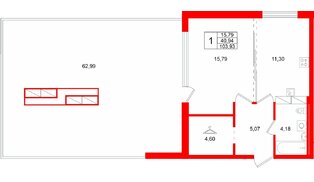 Квартира в ЖК «Финский Квартал», 1 комнатная, 103.93 м², 7 этаж