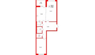 Квартира в ЖК «Финский Квартал», 2 комнатная, 71.52 м², 2 этаж