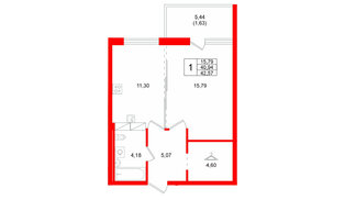 Квартира в ЖК Финский Квартал, 1 комнатная, 42.57 м², 1 этаж
