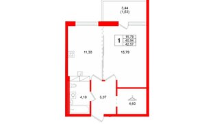 Квартира в ЖК «Финский Квартал», 1 комнатная, 42.57 м², 5 этаж