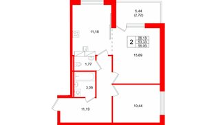 Квартира в ЖК «Финский Квартал», 2 комнатная, 56.05 м², 1 этаж