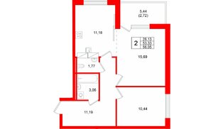 Квартира в ЖК «Финский Квартал», 2 комнатная, 56.05 м², 8 этаж
