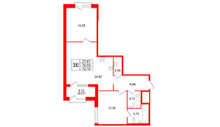 Квартира в ЖК ORO by Akvilon, 2 комнатная, 72.1 м², 2 этаж