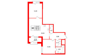 Квартира в ЖК ORO by Akvilon, 2 комнатная, 71.17 м², 6 этаж