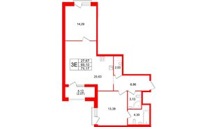 Квартира в ЖК «Оро от Аквилон», 2 комнатная, 71.17 м², 7 этаж