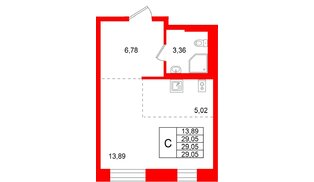Квартира в ЖК Кольские огни, студия, 29.05 м², 13 этаж