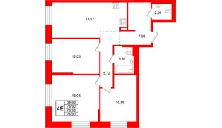 Квартира в ЖК Кольские огни, 3 комнатная, 76.9 м², 2 этаж