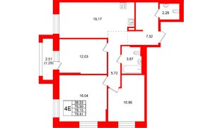 Квартира в ЖК Кольские огни, 3 комнатная, 78.15 м², 7 этаж