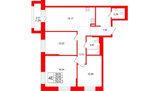 Квартира в ЖК Кольские огни, 3 комнатная, 78.16 м², 12 этаж