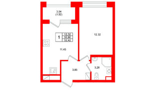 Квартира в ЖК Аурум, 1 комнатная, 32.42 м², 12 этаж