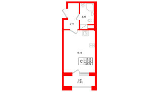 Квартира в ЖК Аурум, студия, 24.1 м², 6 этаж