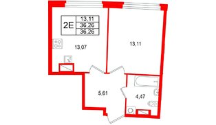 Квартира в ЖК «Аквилон Рива», 1 комнатная, 36.26 м², 18 этаж