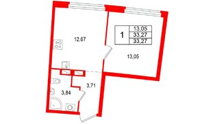 Квартира в ЖК «Аквилон Рива», 1 комнатная, 33.27 м², 15 этаж