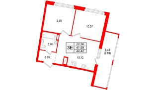 Квартира в ЖК «Аквилон Рива», 2 комнатная, 44.42 м², 18 этаж