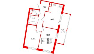 Квартира в ЖК «Аквилон Рива», 2 комнатная, 56.07 м², 15 этаж