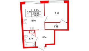 Квартира в ЖК «Аквилон Рива», 1 комнатная, 36.65 м², 18 этаж