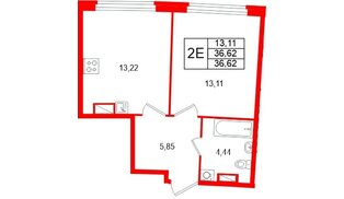 Квартира в ЖК «Аквилон Рива», 1 комнатная, 36.62 м², 11 этаж