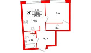 Квартира в ЖК «Аквилон Рива», 1 комнатная, 36.35 м², 13 этаж