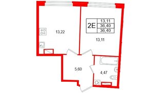 Квартира в ЖК «Аквилон Рива», 1 комнатная, 36.4 м², 11 этаж