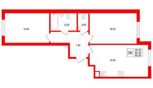 Квартира в ЖК Клюква.Парк, 2 комнатная, 65.3 м², 2 этаж