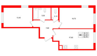 Квартира в ЖК Клюква.Парк, 2 комнатная, 62.4 м², 2 этаж