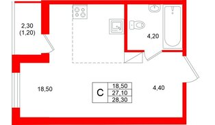 Квартира в ЖК Клюква.Парк, студия, 28.4 м², 5 этаж