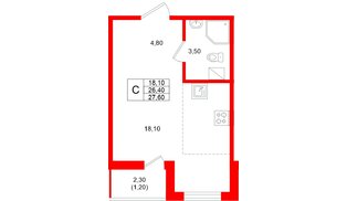 Квартира в ЖК Клюква.Парк, студия, 27.7 м², 6 этаж