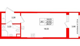 Квартира в ЖК «Город звёзд», студия, 24.62 м², 3 этаж