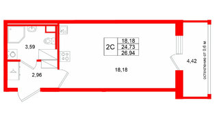 Квартира в ЖК «Город звёзд», студия, 24.73 м², 23 этаж