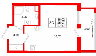 Квартира в ЖК «Город звёзд», студия, 25.07 м², 2 этаж