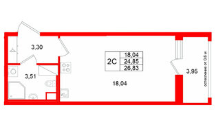Квартира в ЖК «Город звёзд», студия, 24.85 м², 3 этаж