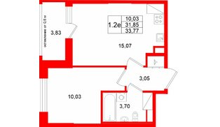 Квартира в ЖК «Город звёзд», 1 комнатная, 31.85 м², 6 этаж