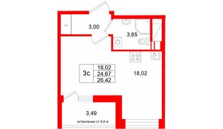 Квартира в ЖК «Город звёзд», студия, 24.67 м², 10 этаж