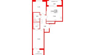 Квартира в ЖК «Город звёзд», 2 комнатная, 61.58 м², 7 этаж