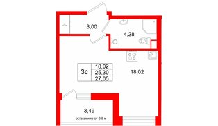 Квартира в ЖК «Город звёзд», студия, 25.3 м², 2 этаж