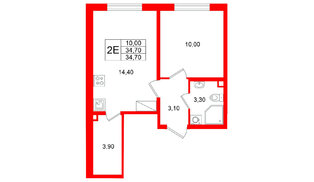Квартира в ЖК «Ручьи–2», 1 комнатная, 34.7 м², 9 этаж