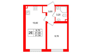 Квартира в ЖК «Ручьи–2», 1 комнатная, 31.5 м², 1 этаж