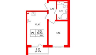 Квартира в ЖК «Ручьи–2», 1 комнатная, 31.6 м², 17 этаж