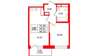 Квартира в ЖК «Юнтолово», 1 комнатная, 36.23 м², 4 этаж