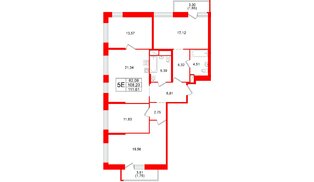 Квартира в ЖК Юнтолово, 4 комнатная, 111.61 м², 4 этаж