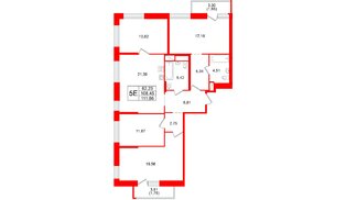 Квартира в ЖК Юнтолово, 4 комнатная, 111.86 м², 9 этаж