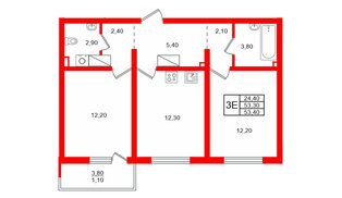 Квартира в ЖК 'Цветной город', 2 комнатная, 54.4 м², 7 этаж