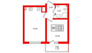 Квартира в ЖК «Цветной город», 1 комнатная, 33.4 м², 19 этаж